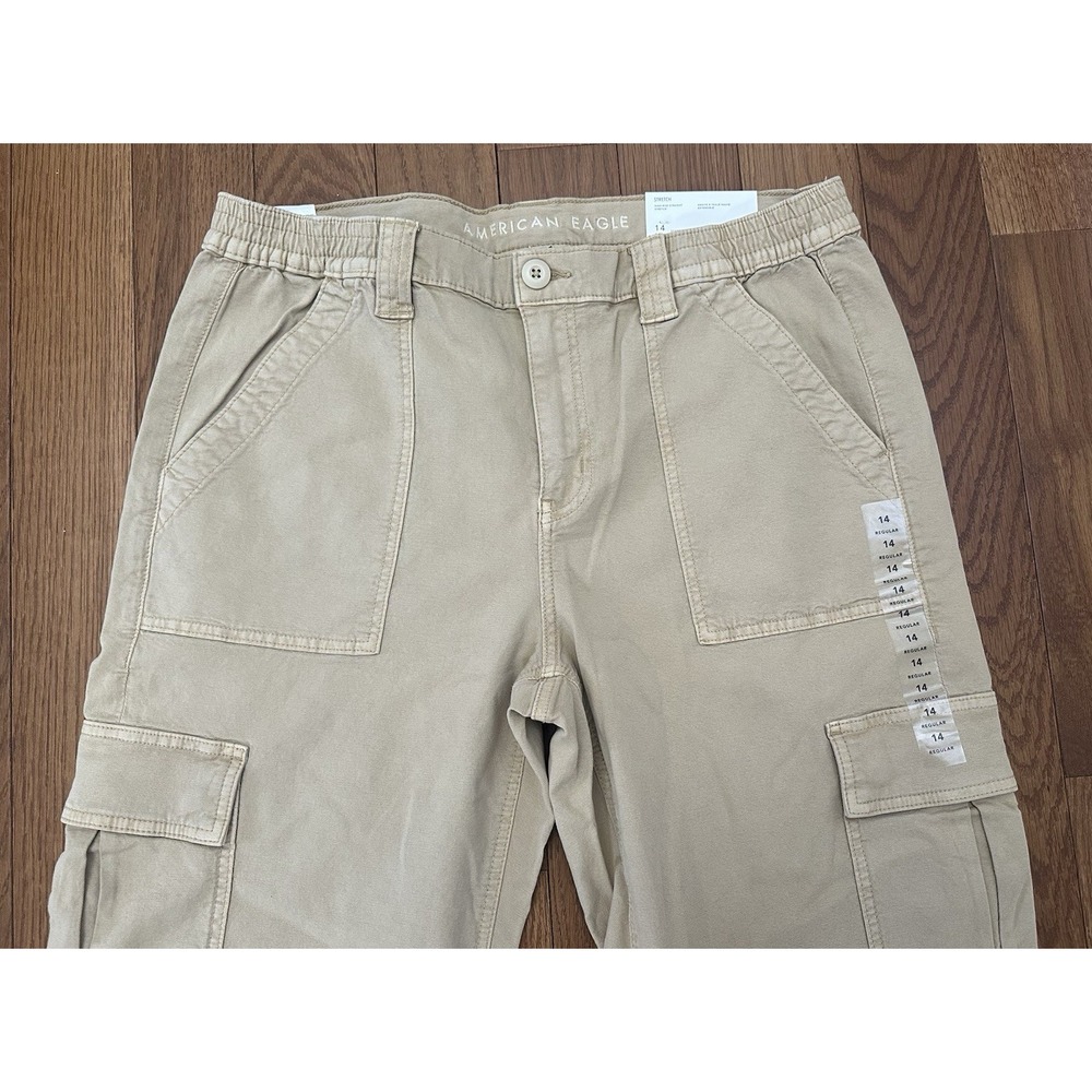 American‎ Eagle Jeans Womens 14 High Rise Straight Leg Cargo Stretch Beige NWT